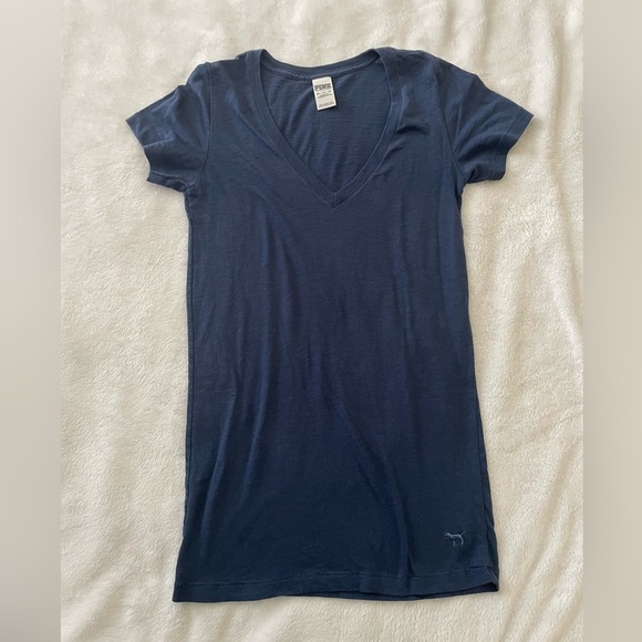 PINK Classic Navy V-Neck Tee for Women - Picture 1 of 5